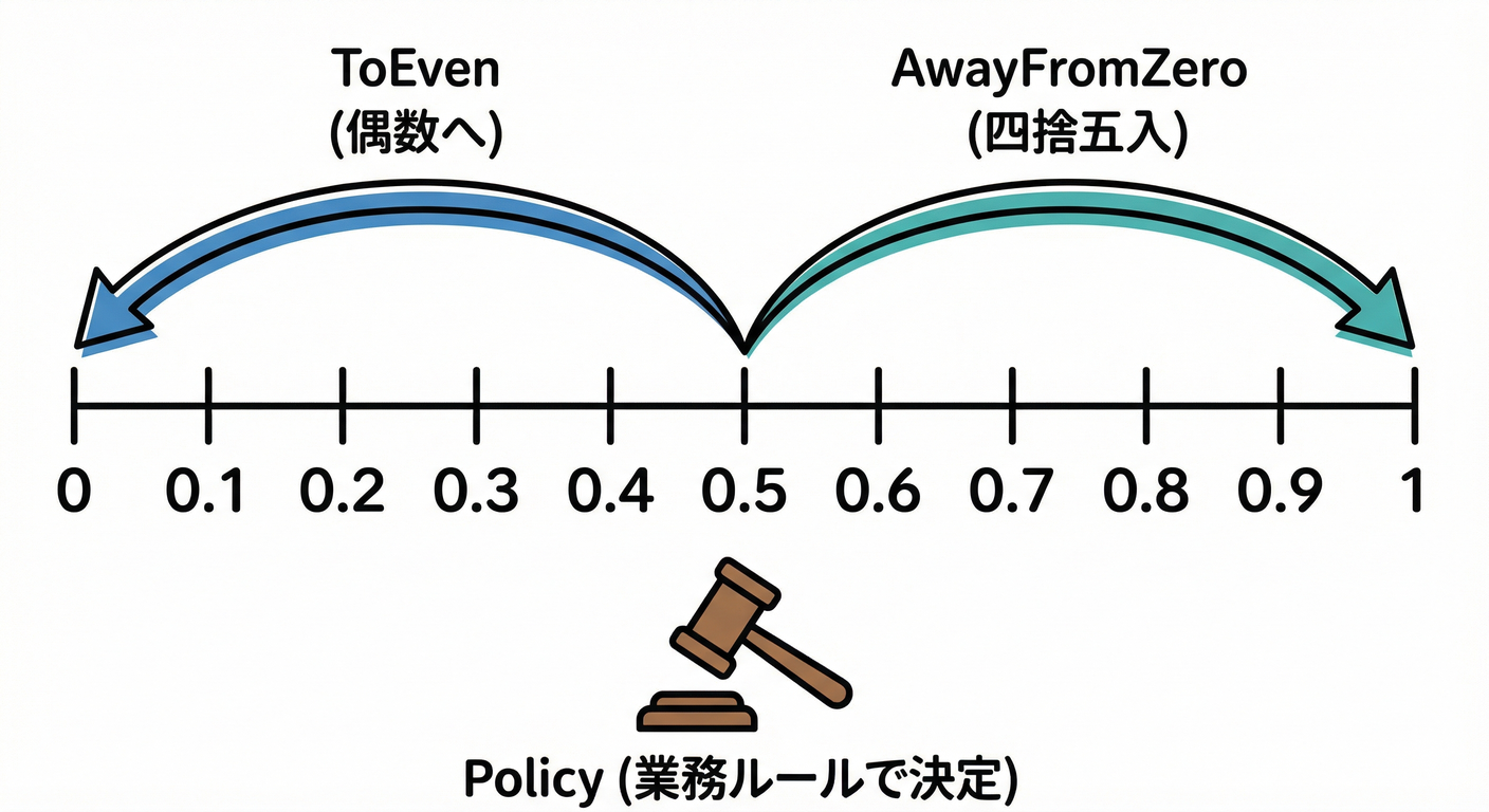 丸め処理の戦略（偶数丸め・四捨五入）
