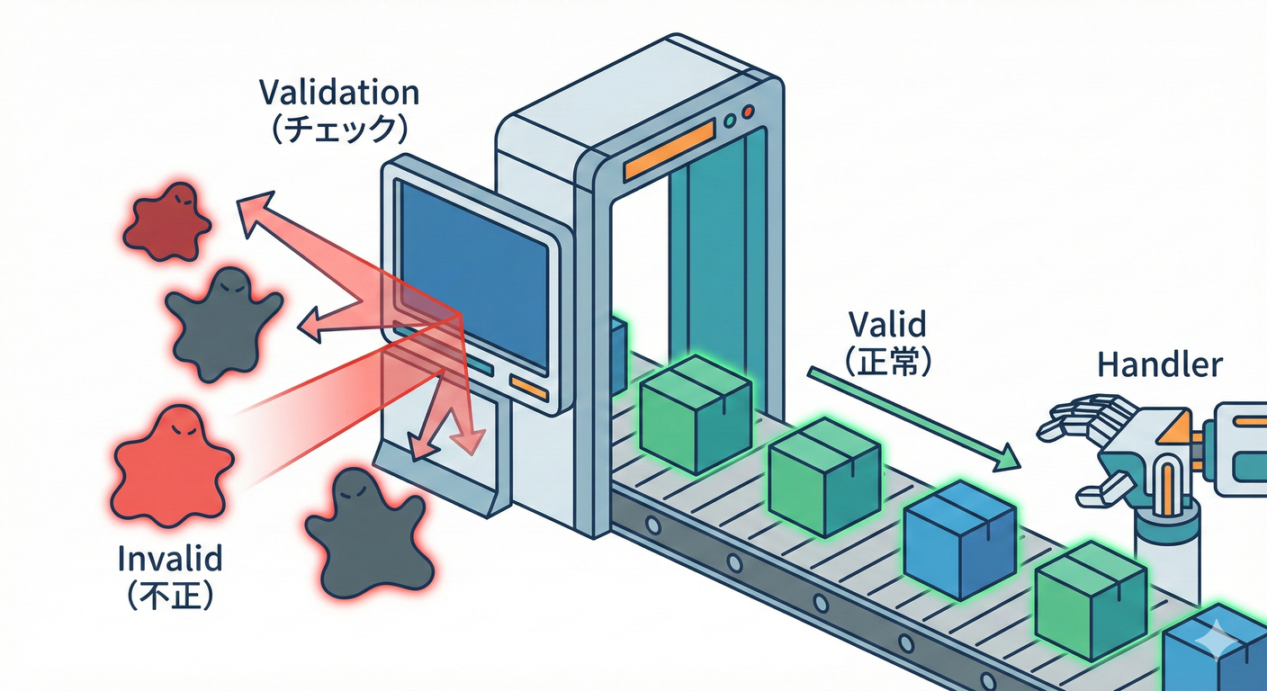 A security gate filtering out bad data.