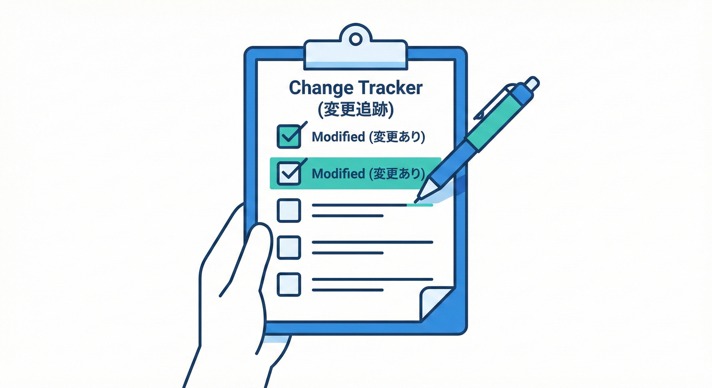 A notebook tracking changes.