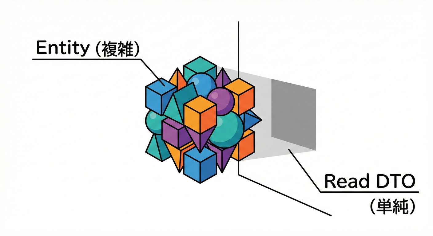 A complex object casting a simple shadow.