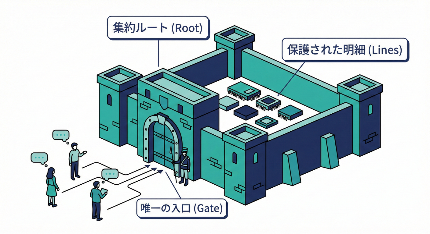 集約ルートの要塞：親（Order）だけが子（Lines）を操作・保護する