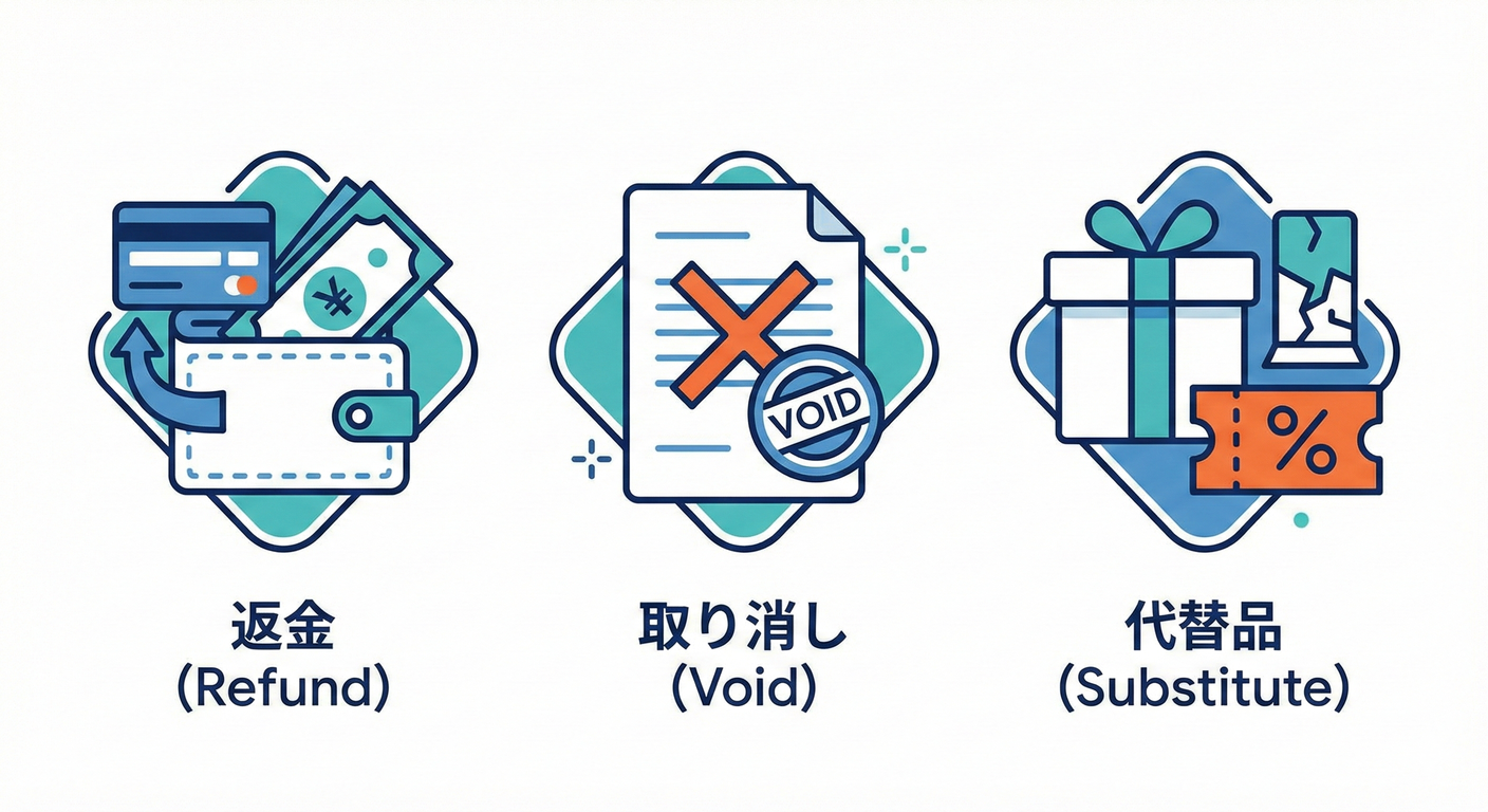 Icons for Refund, Void, Substitute.