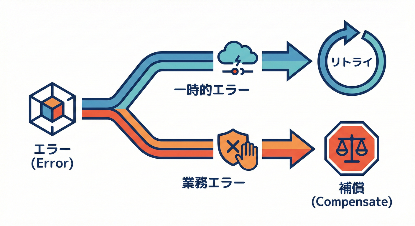 Retry path vs Compensate path.